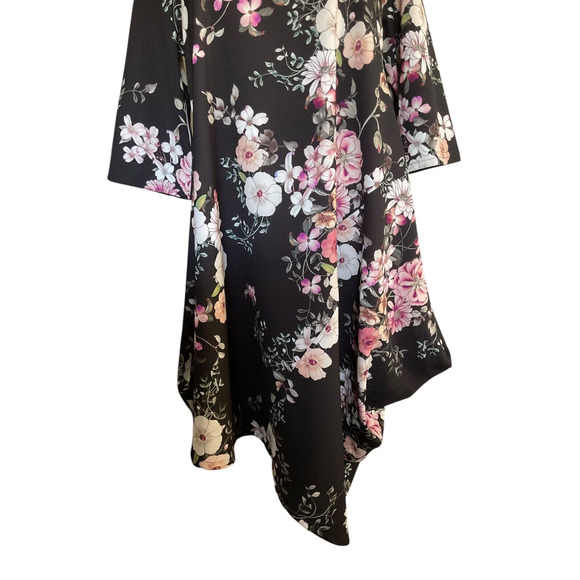 Bryn Walker Women's Medium Floral Asymmetrical Hem Tunic Dress Black Pink New - Picture 7 of 8